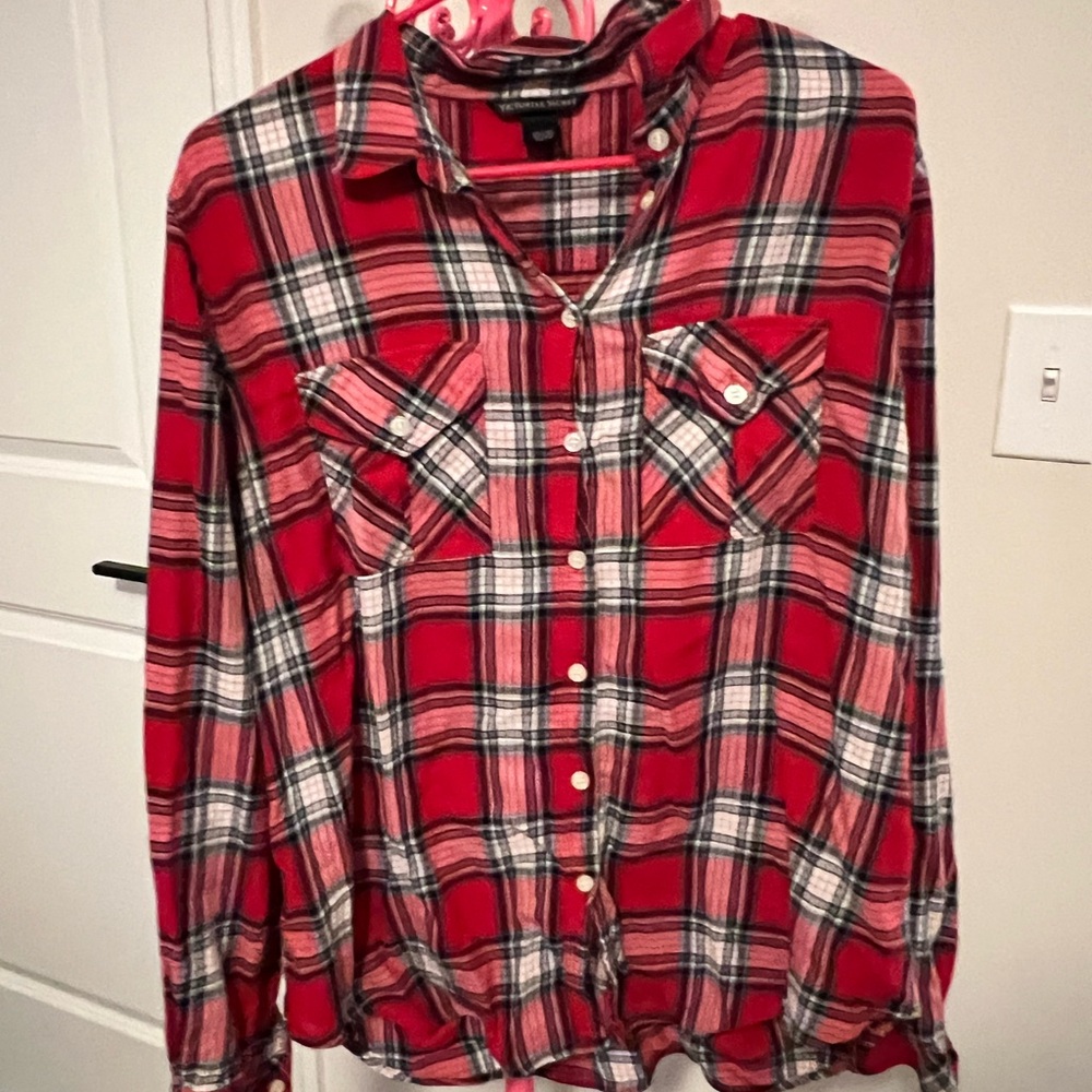 Victoria's Secret Red Plaid Button-Up Top